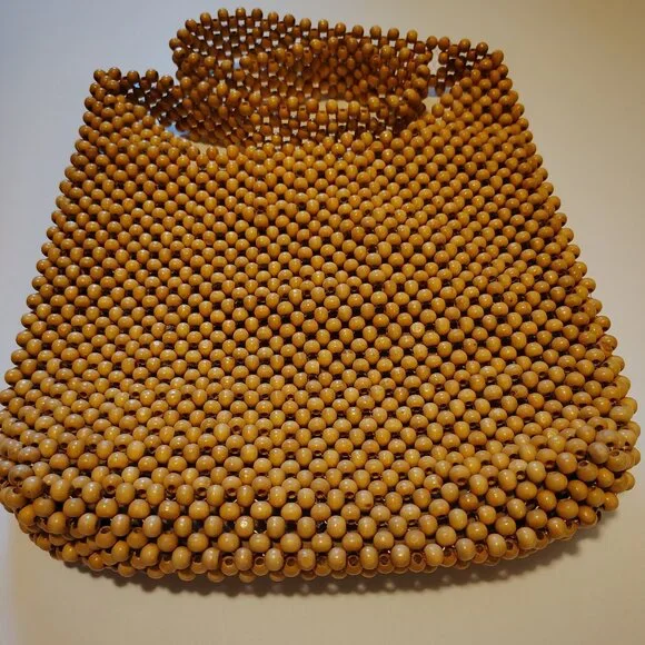 Vintage Bijoux Terner Wood Beaded Shoulder Bag Purse Western Minimalist Boho - Picture 2 of 9